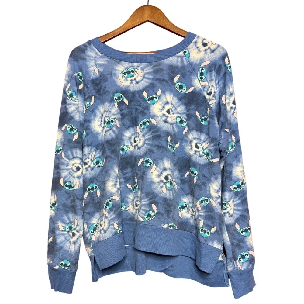 Disney Lilo and Stitch Blue Tie Dye Pullover Sweatshirt Kids XL 16-18 Raglan